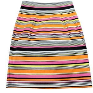 Worthington Orange Skirt Midi Stretch Bold Boho Stripe Classic Zip Womens Size 8